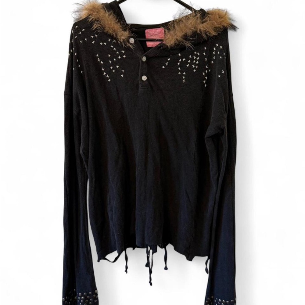 Black Fur Hoodie with Fairy Design
